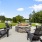 Seated fire pit overlooking pool and playground area